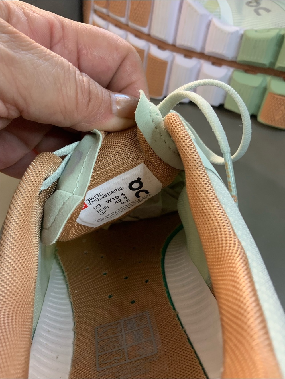 On Running Women's Mint Green Athletic Sneakers with Peach Accents - Picture 3 of 5